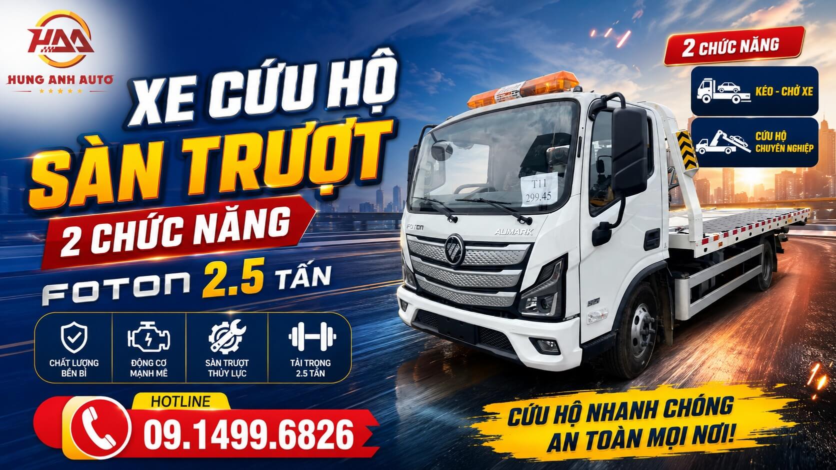 Xe cứu hộ sàn trượt 2 chức năng FOTON 2.5 Tấn Xe cứu hộ sàn trượt 2 chức năng FOTON 2.5 Tấn