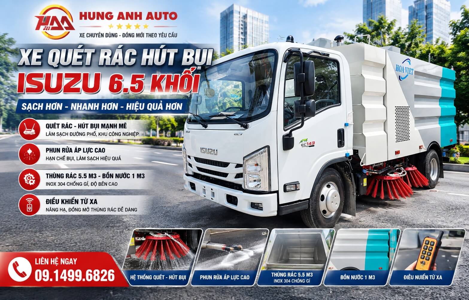 Xe quét rác hút bụi Isuzu 6.5 Khối Xe quét rác hút bụi Isuzu 6.5 Khối